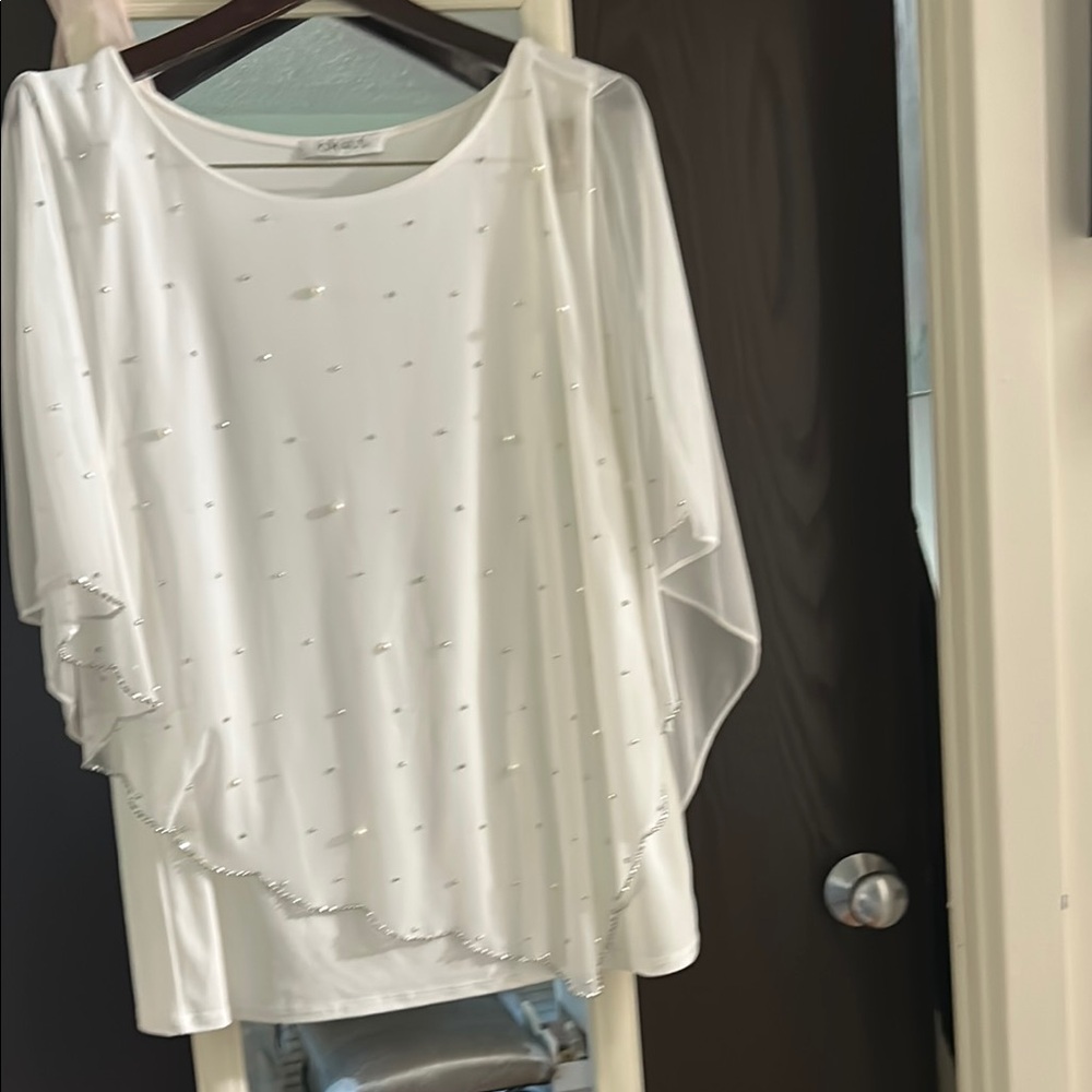 Chaus Cream Embellished Dolman Sleeve Blouse